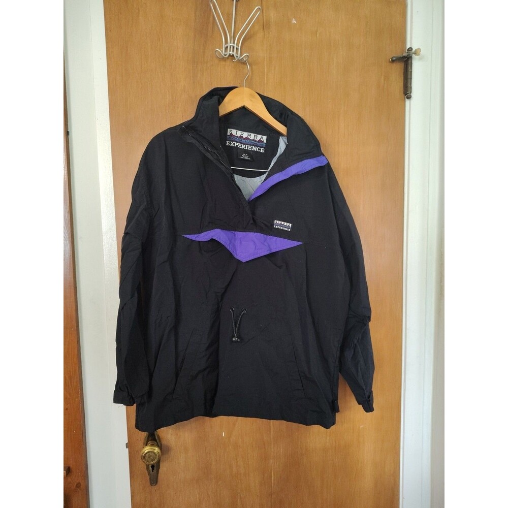 Vintage 90s Sierra Experience Pull-Over Windbreaker Medium Nylon EUC Black